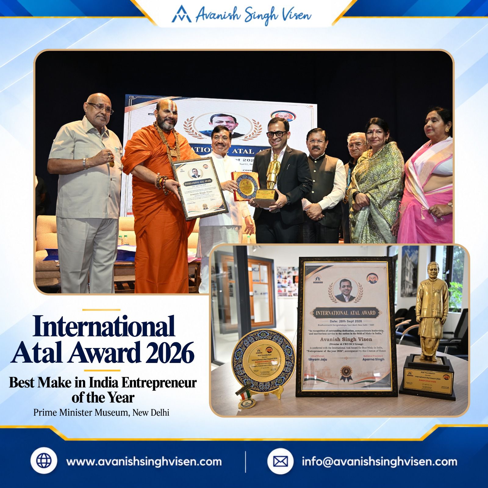 International Atal Award 2026 – Entrepreneur of the Year 2026 for Best Make in India at Prime Ministers Museum